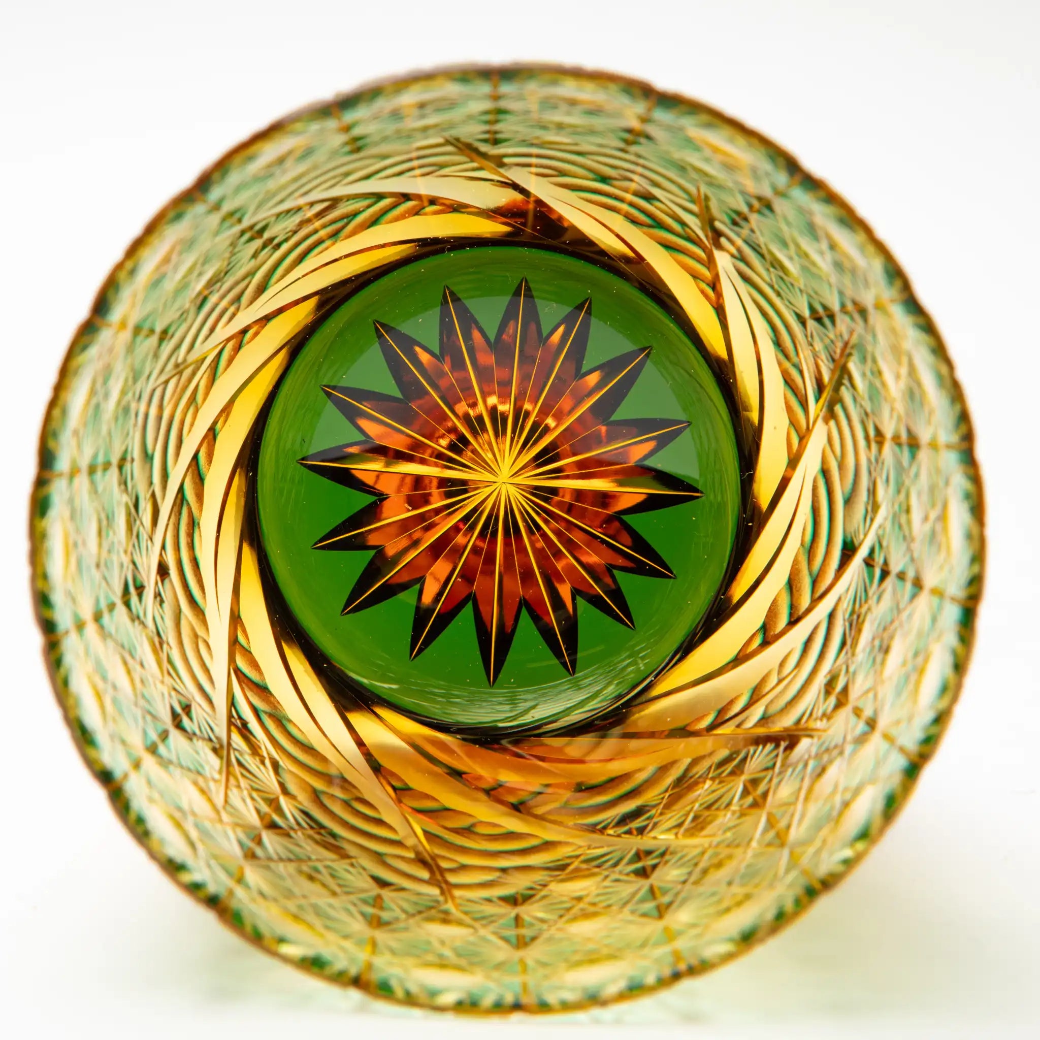 Edo Kiriko Amber Green Whiskey Glass Sazanami
