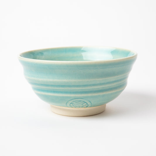 Blue matcha bowl from Ninshu, side view
